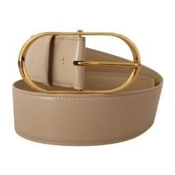 Dolce & Gabbana Beige Leather Gold Metal Oval Buckle Belt