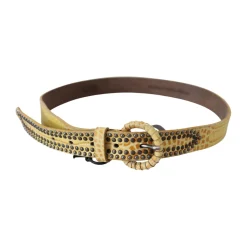 ERMANNO SCERVINO Beige Genuine Leather Snakeskin Design Round Belt